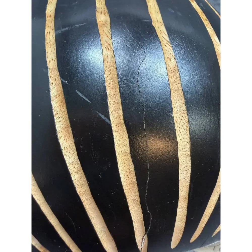 Vintage Wooden Decorative Vase Black Carved Thailand Cracks
